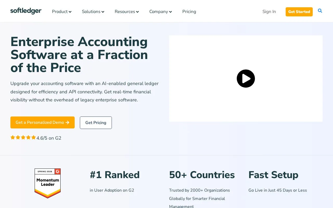 Screenshot of the SoftLedger homepage