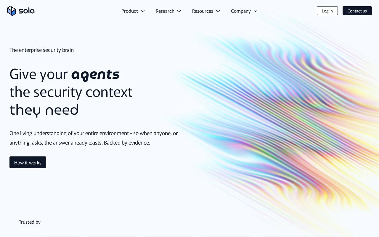 Screenshot of the Sola Security homepage