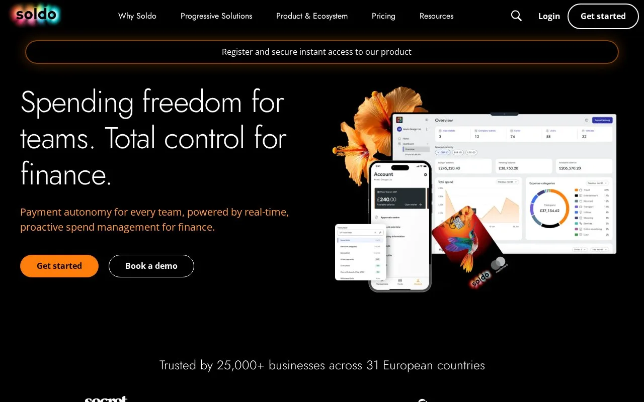 Screenshot of the Soldo homepage