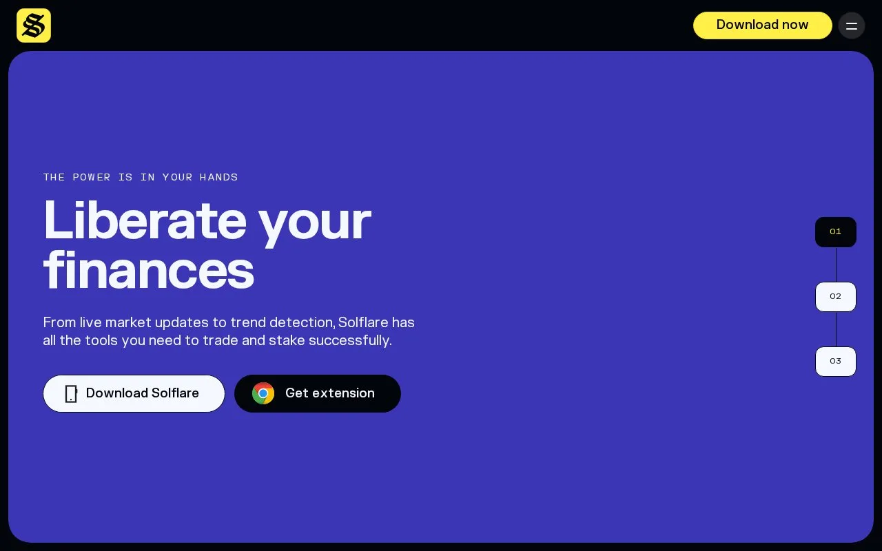 Screenshot of the Solflare homepage