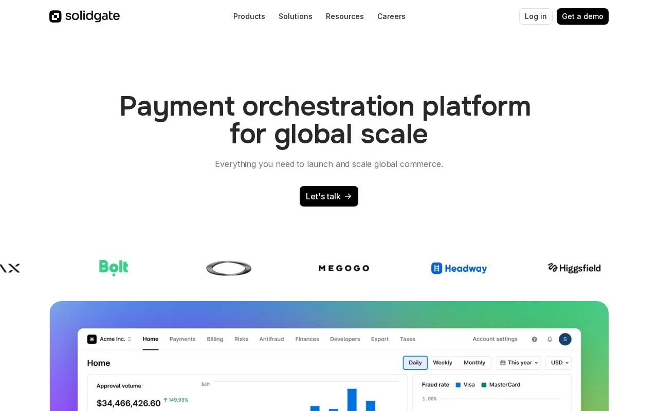 Screenshot of the Solidgate homepage