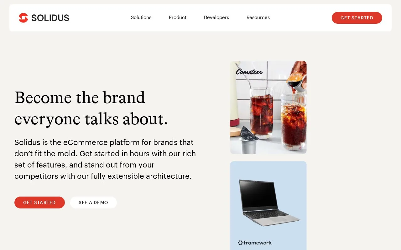 Screenshot of the Solidus homepage