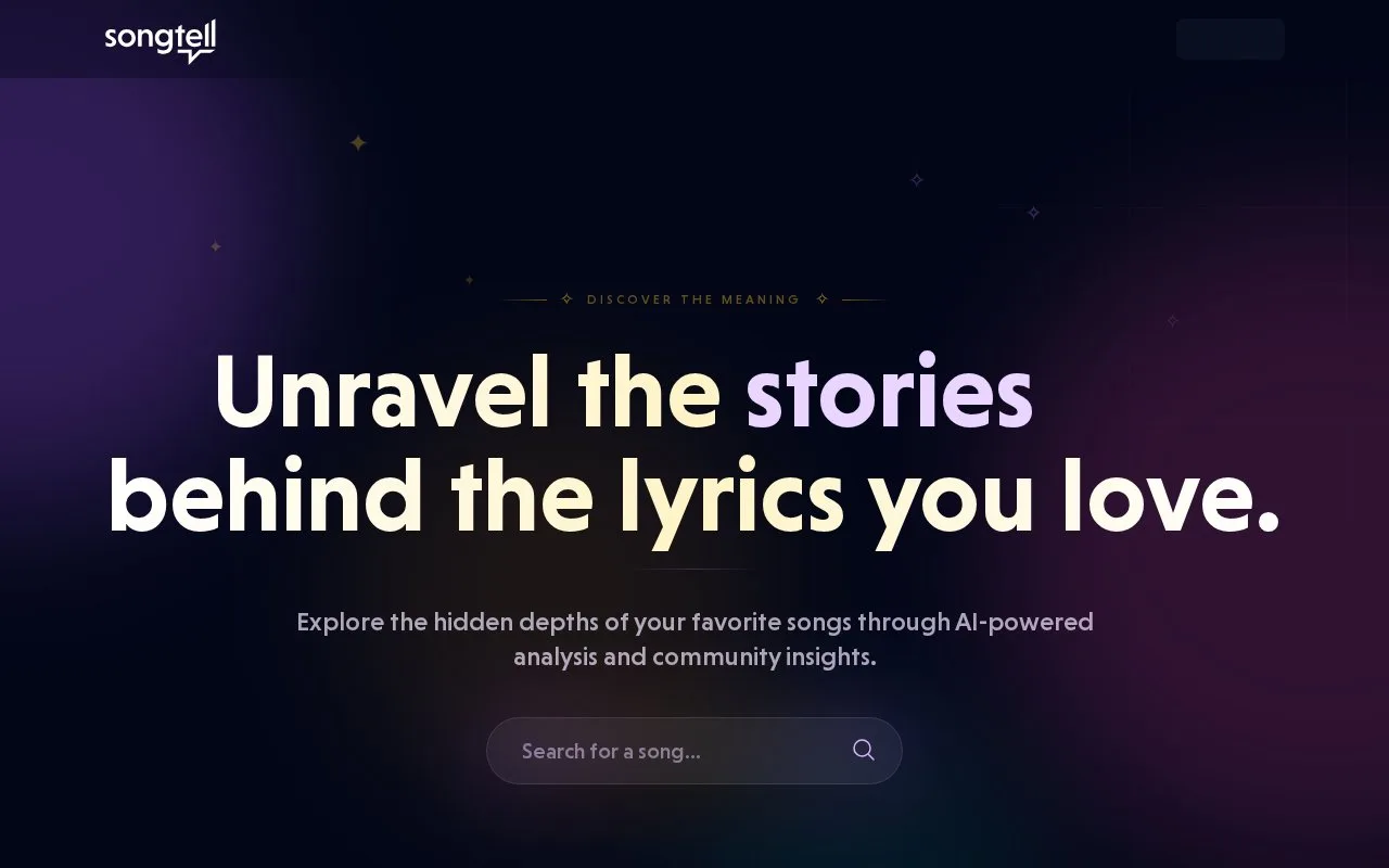 Screenshot of the Songtell homepage