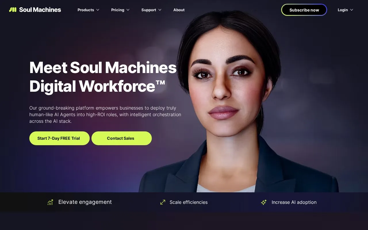 Screenshot of the Soul Machines homepage
