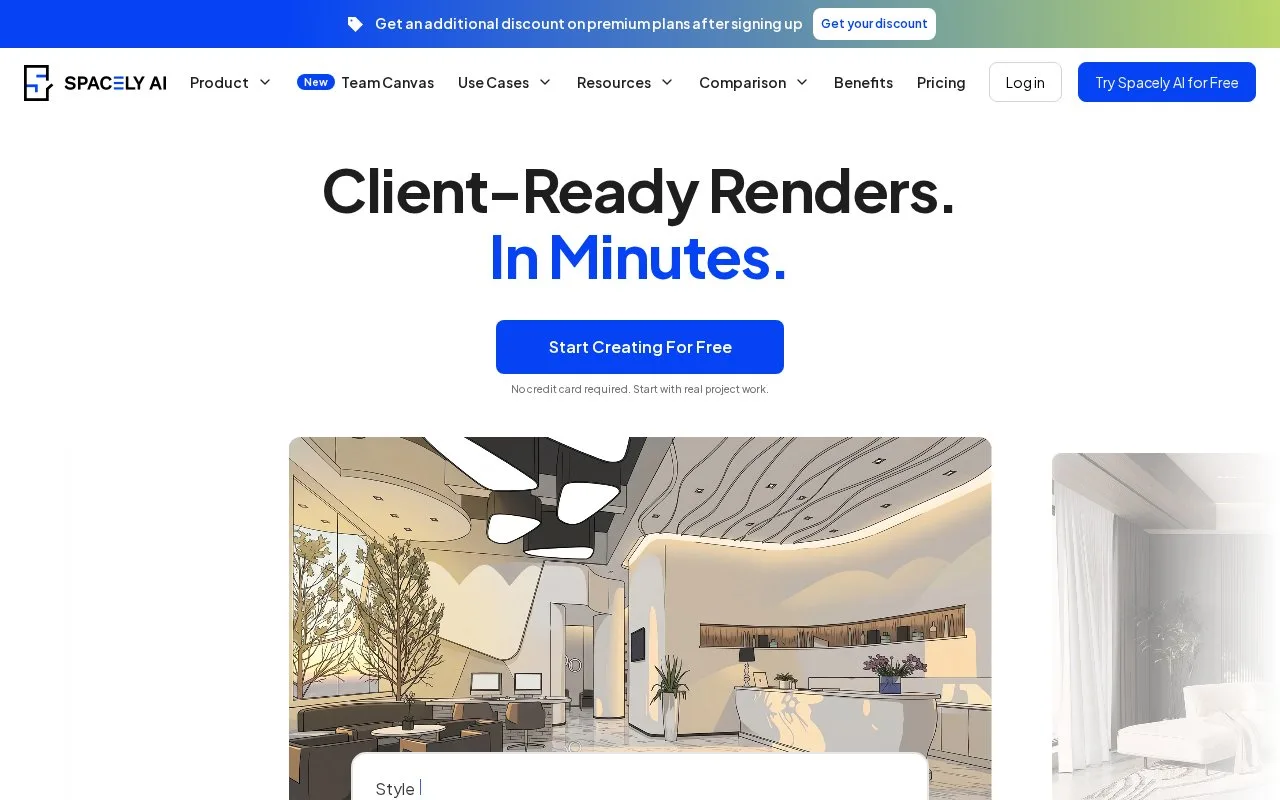Screenshot of the Spacely AI homepage
