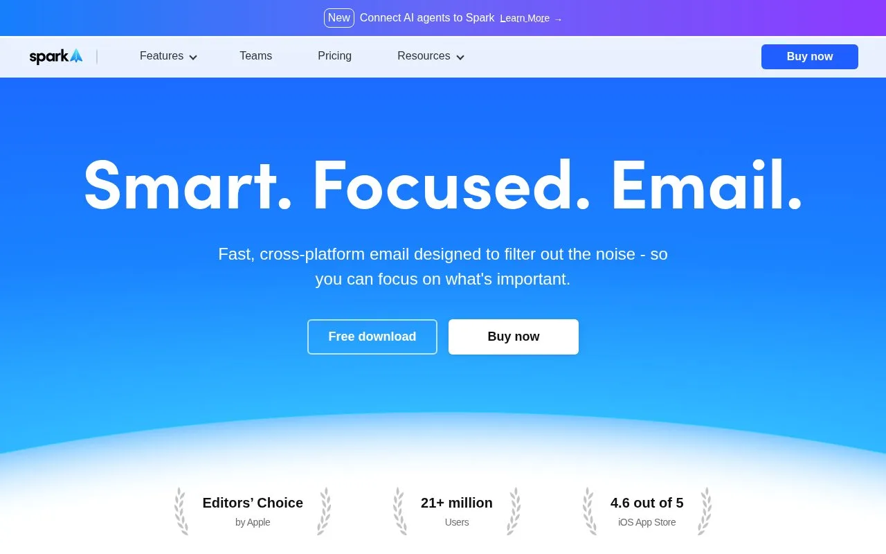 Screenshot of the Spark Mail homepage