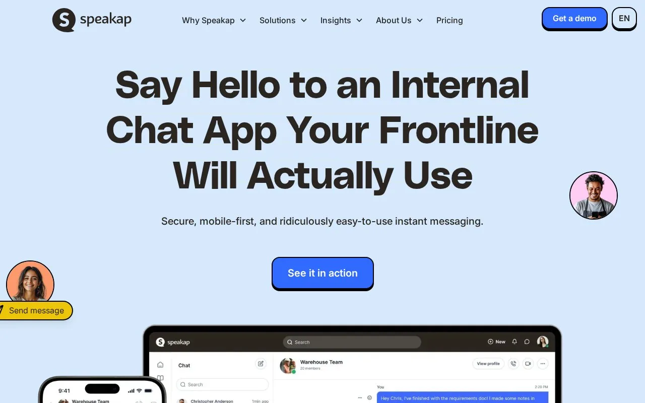 Screenshot of the Speakap homepage