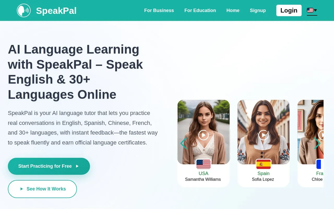 Screenshot of the SpeakPal homepage