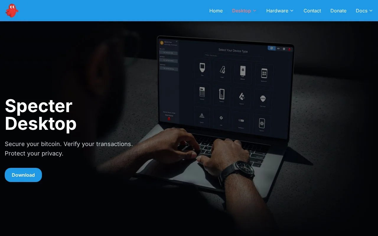 Screenshot of the Specter Desktop homepage