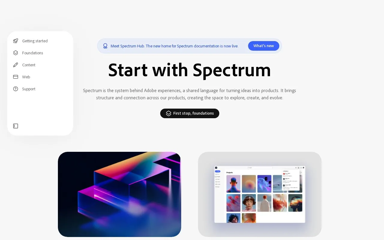 Screenshot of the Adobe Spectrum homepage