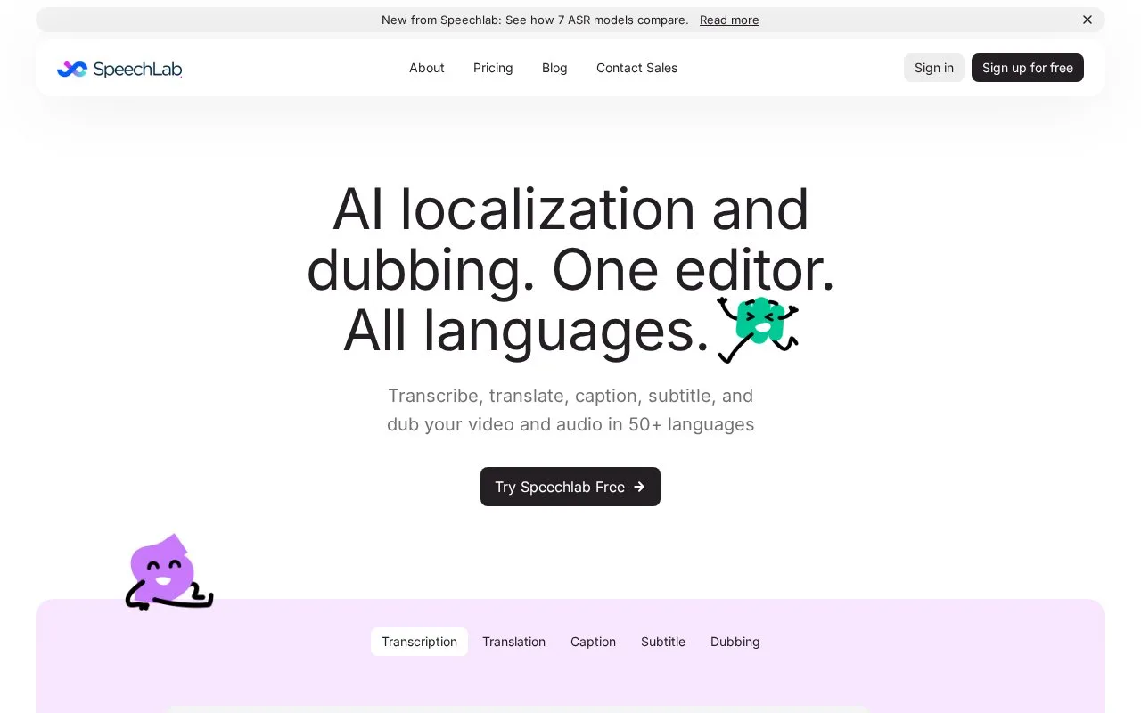 Screenshot of the Speechlab homepage
