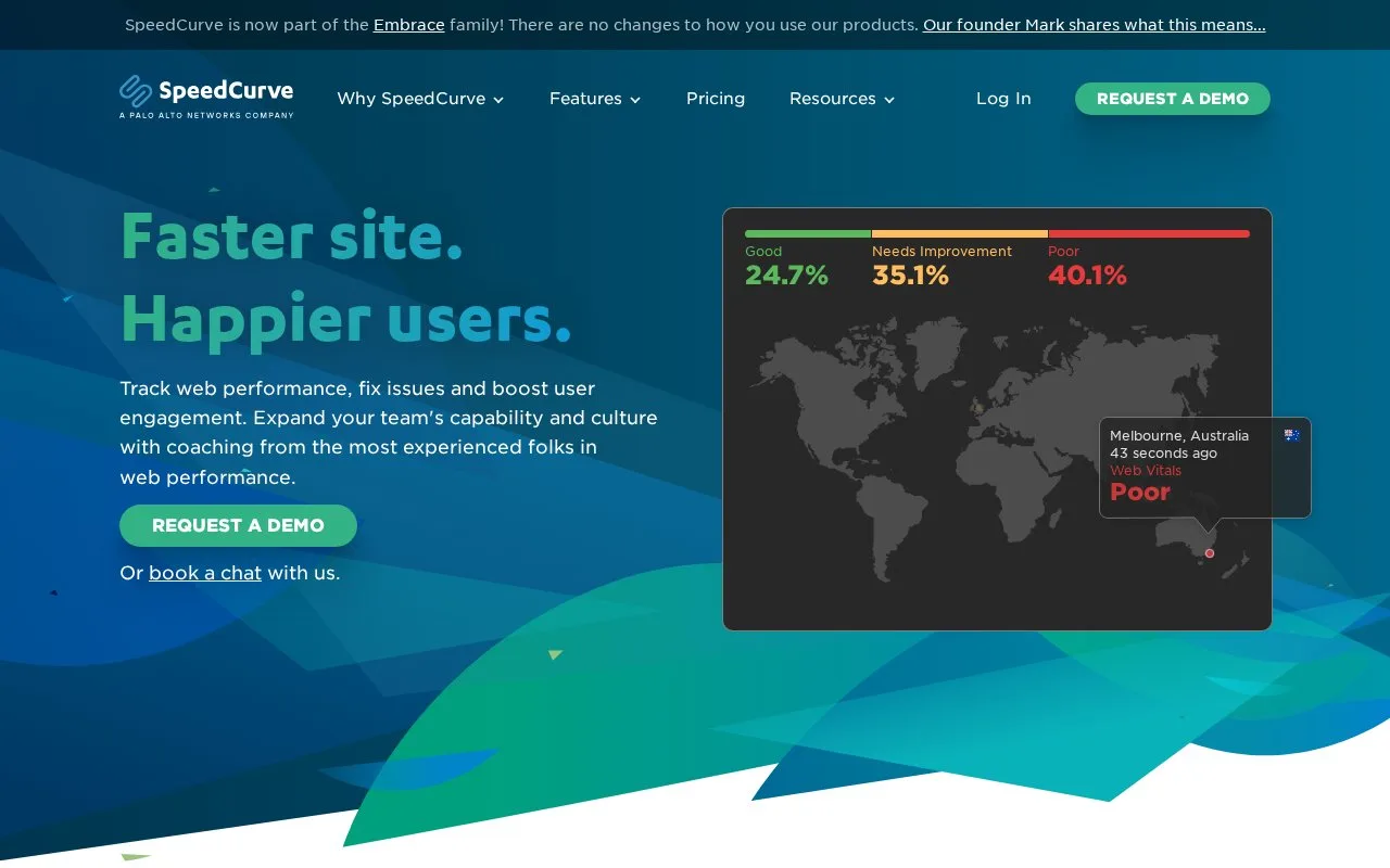 Screenshot of the SpeedCurve homepage