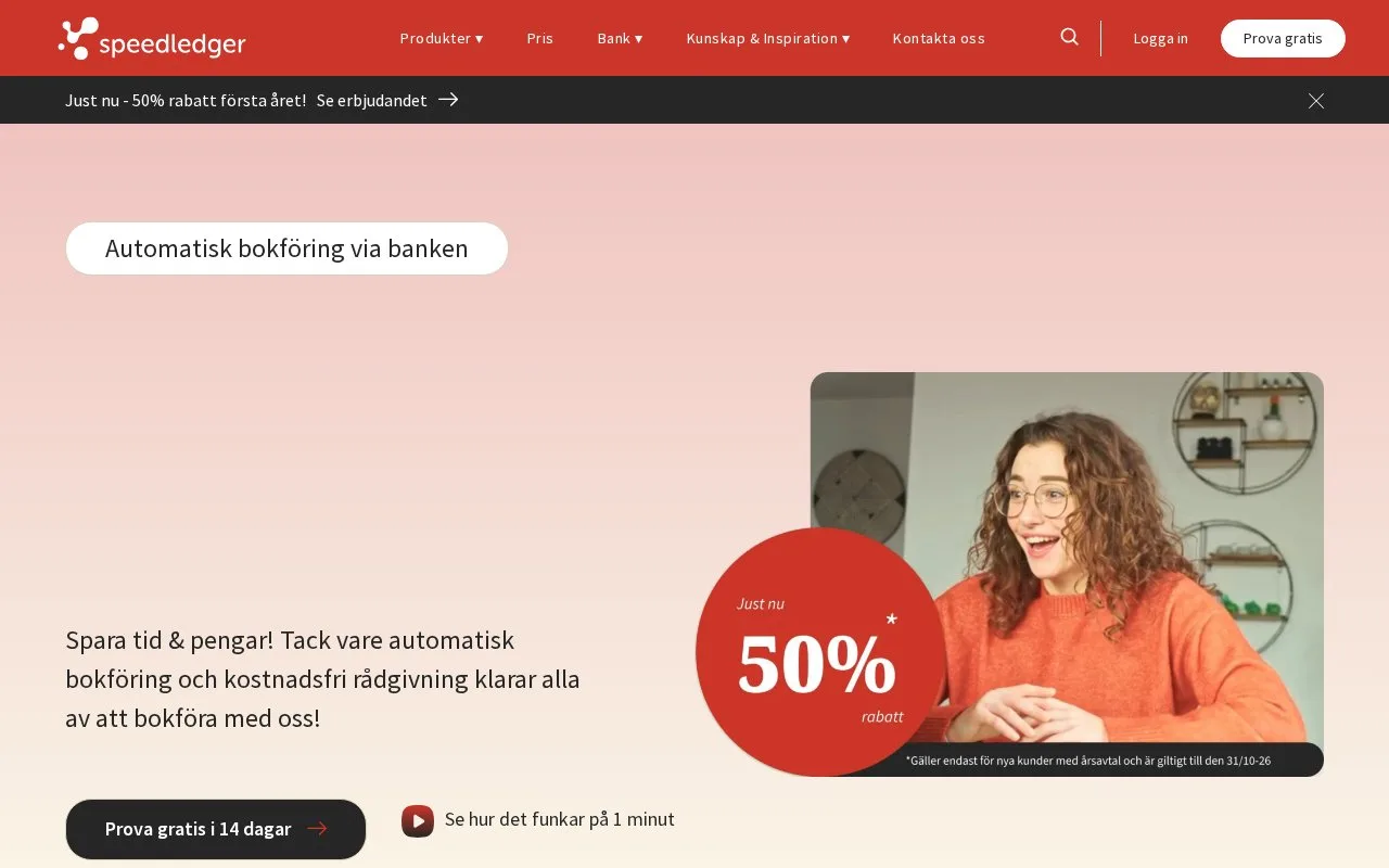 Screenshot of the SpeedLedger homepage