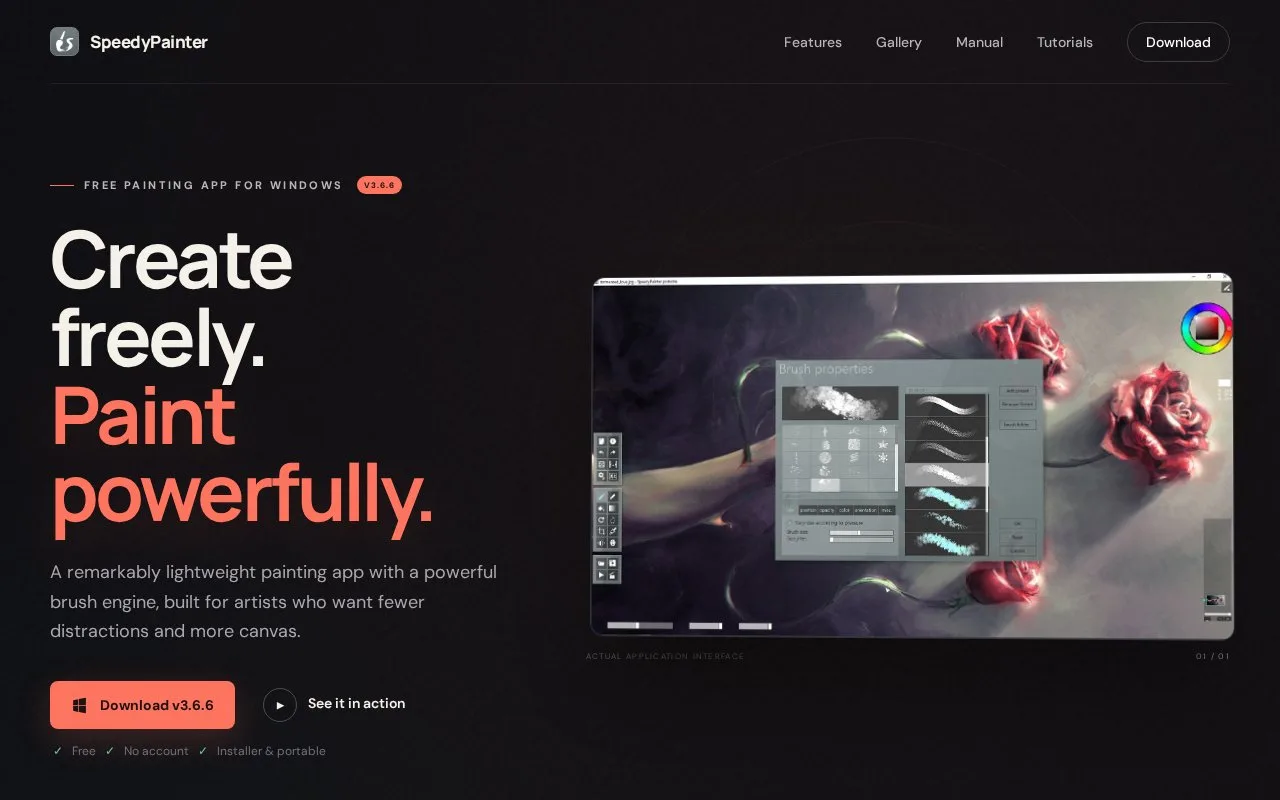 Screenshot of the SpeedyPainter homepage