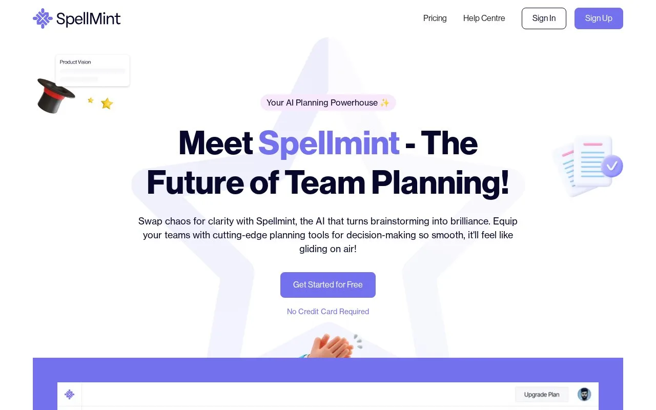 Screenshot of the Spellmint homepage