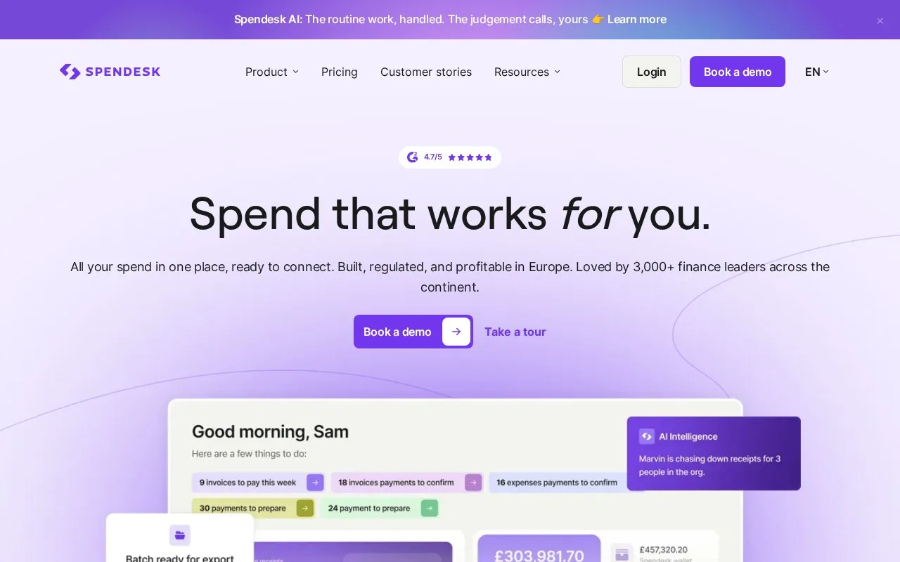 Screenshot of the Spendesk homepage