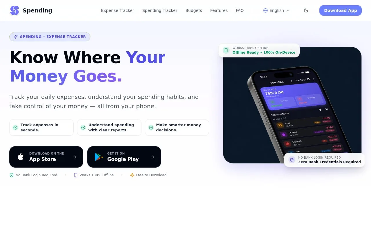 Screenshot of the Spending homepage
