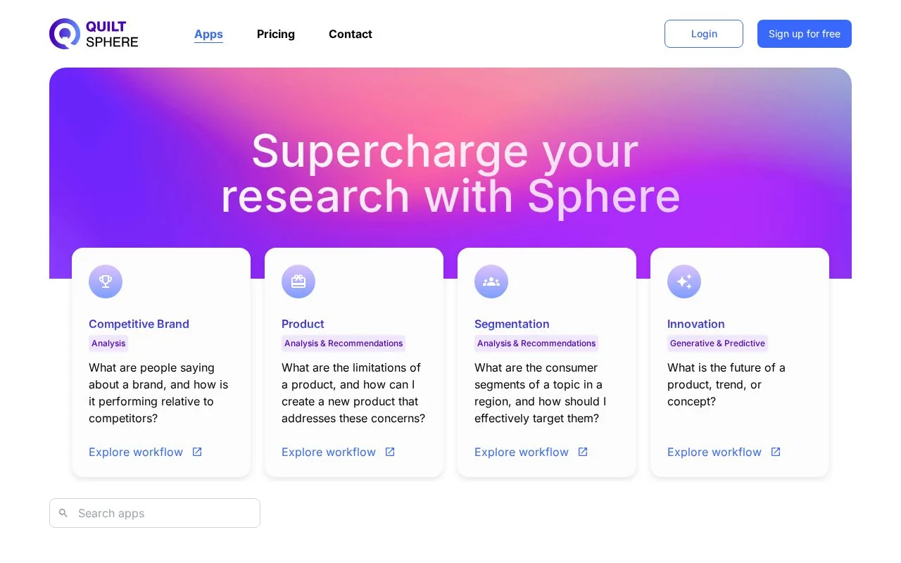 Screenshot of the Quilt Sphere homepage