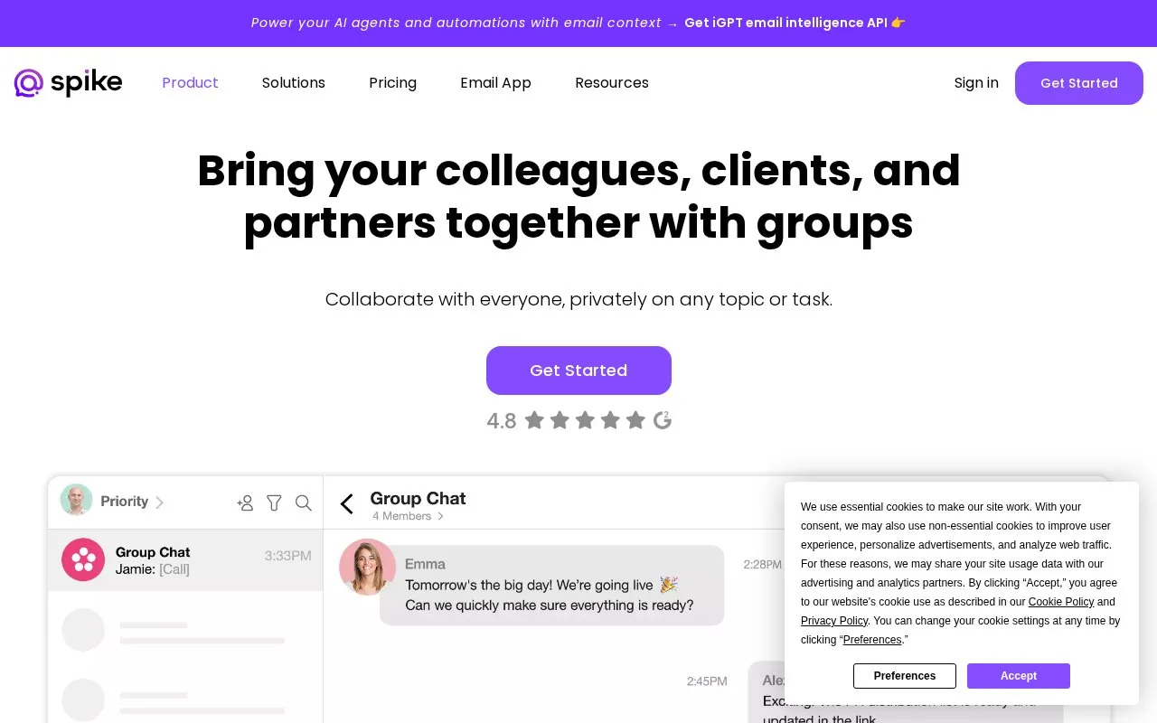 Screenshot of the Spike Teamspace homepage