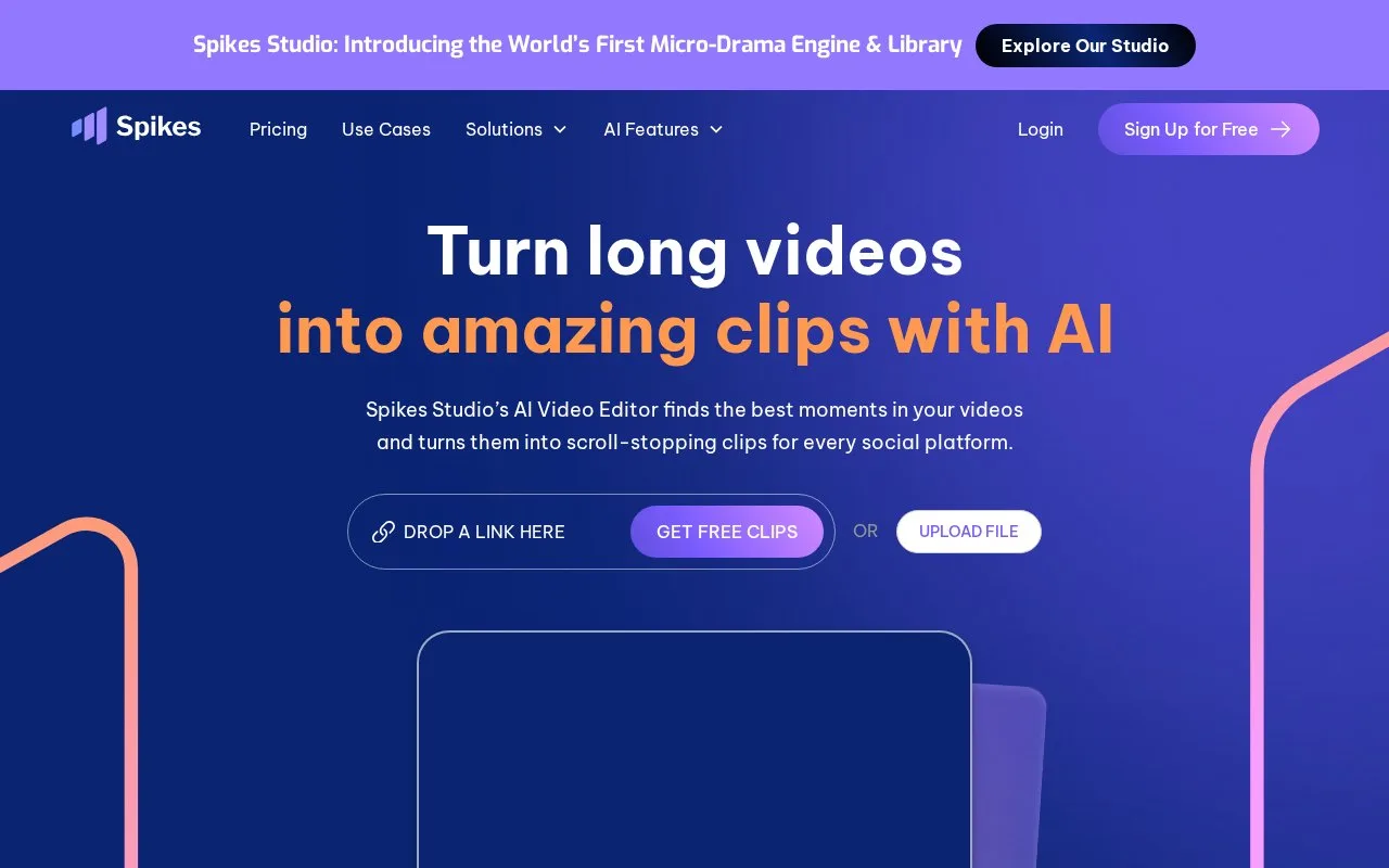 Screenshot of the Spikes Studio homepage
