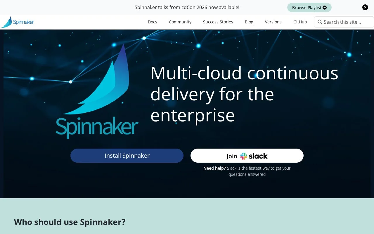 Screenshot of the Spinnaker homepage