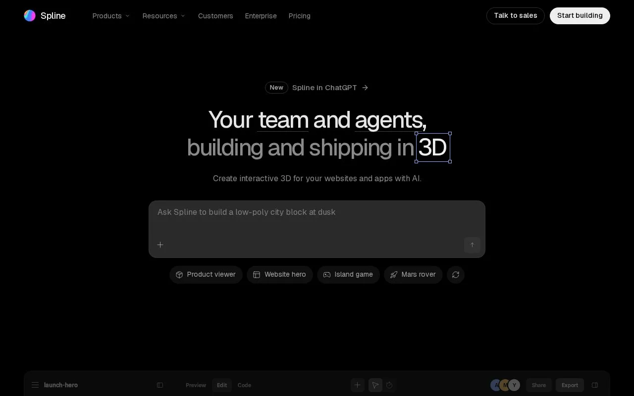 Screenshot of the Spline homepage