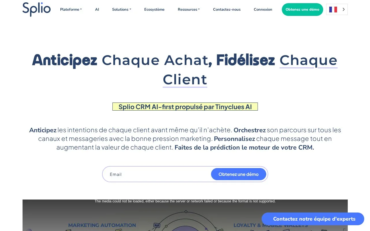 Screenshot of the Splio homepage