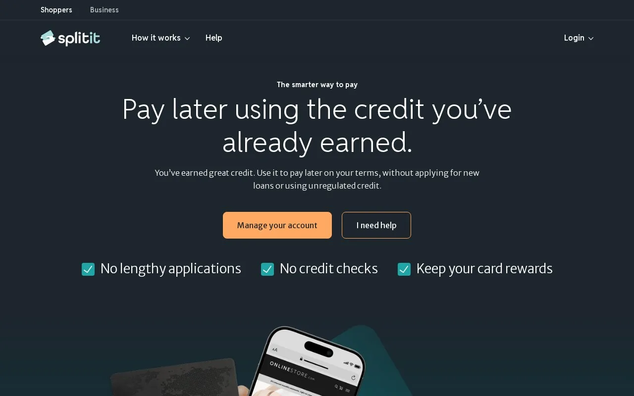 Screenshot of the Splitit homepage