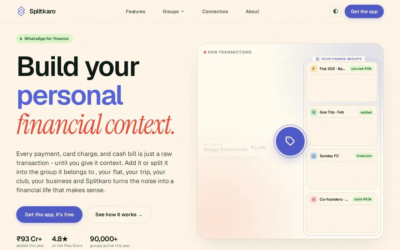 Screenshot of the Splitkaro homepage