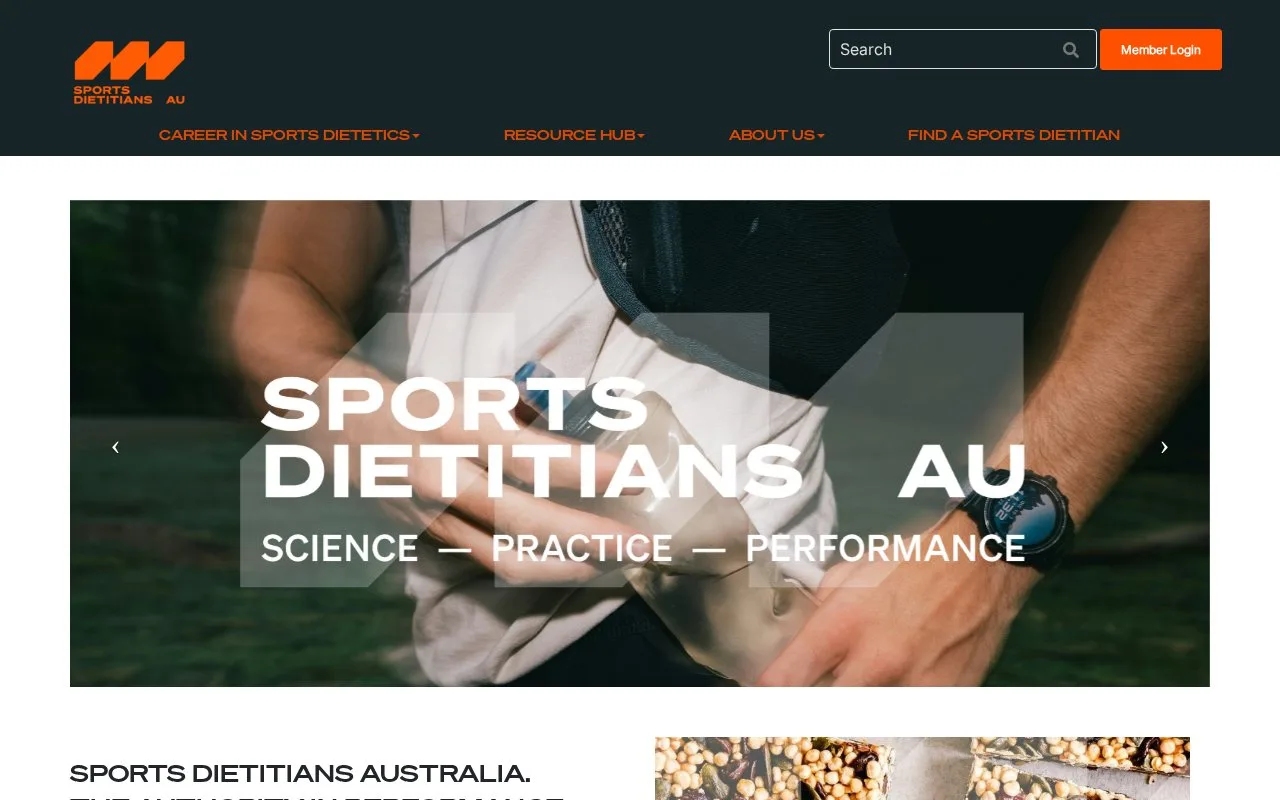 Screenshot of the Sports Dietitians Australia homepage