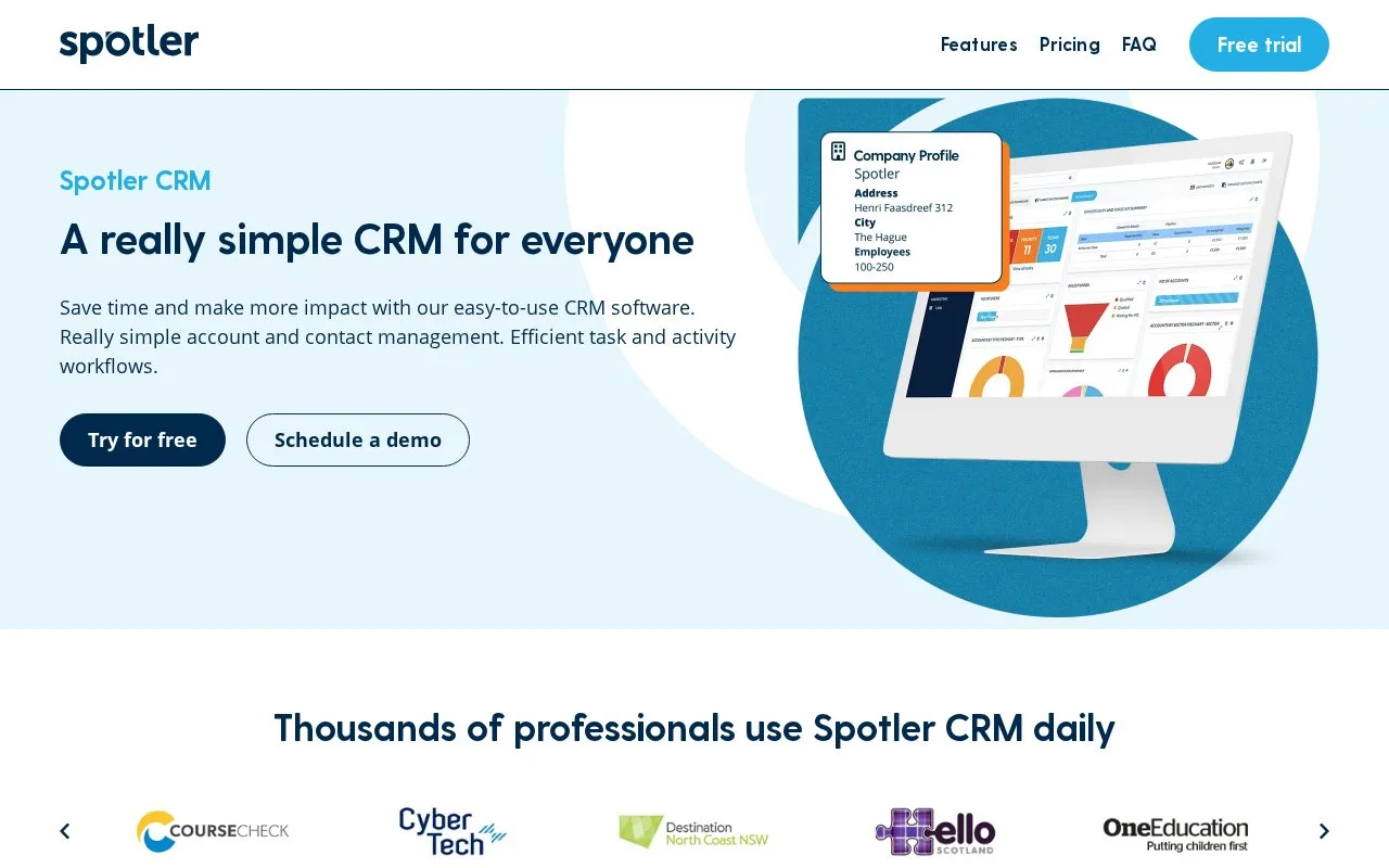 Screenshot of the Spotler CRM homepage