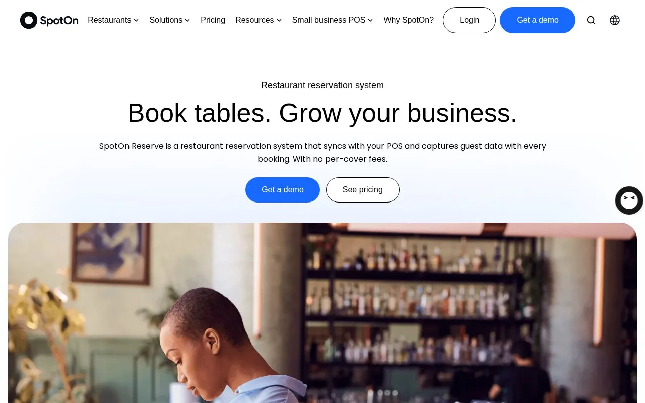 Screenshot of the SpotOn Reserve homepage