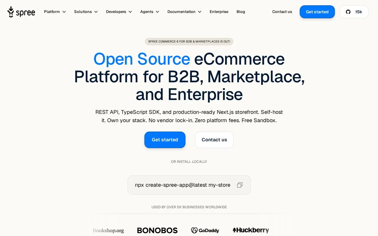 Screenshot of the Spree Commerce homepage