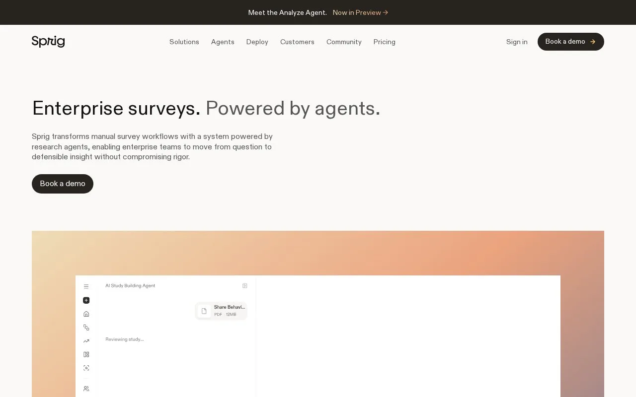 Screenshot of the Sprig homepage