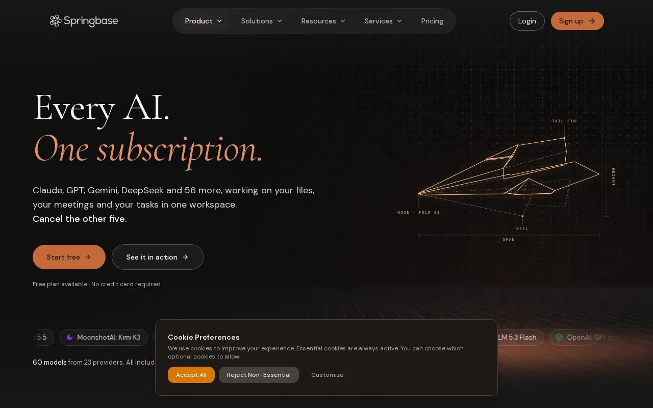 Screenshot of the Springbase homepage