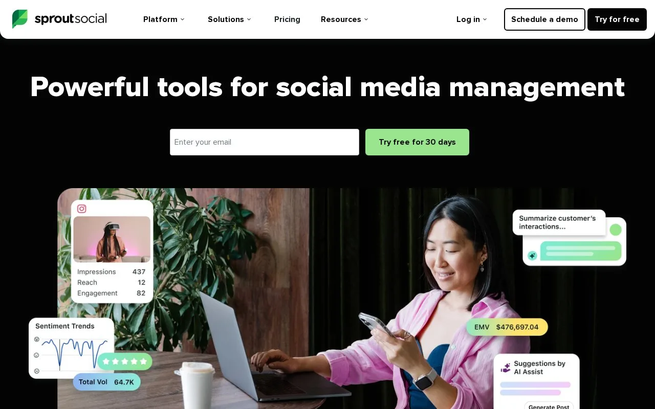 Screenshot of the Sprout Social homepage