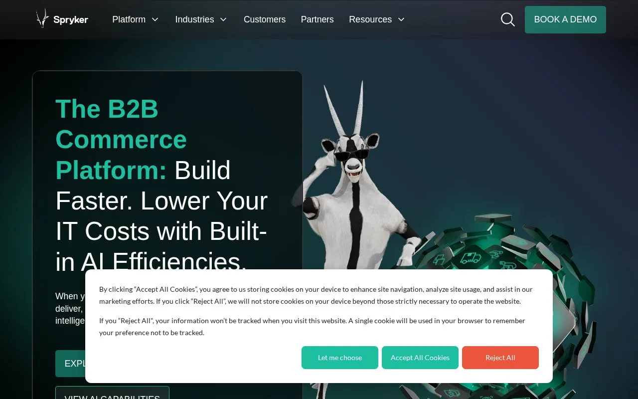 Screenshot of the Spryker homepage