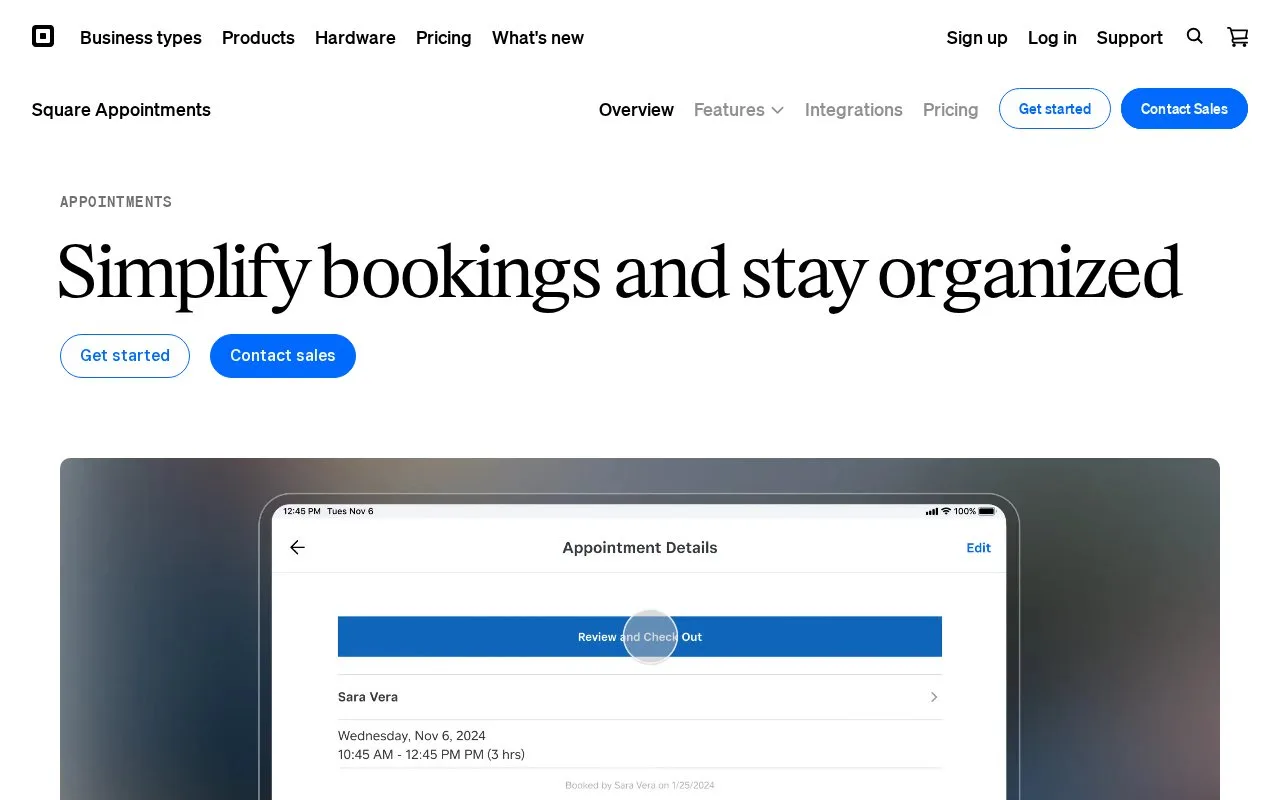 Screenshot of the Square Appointments homepage
