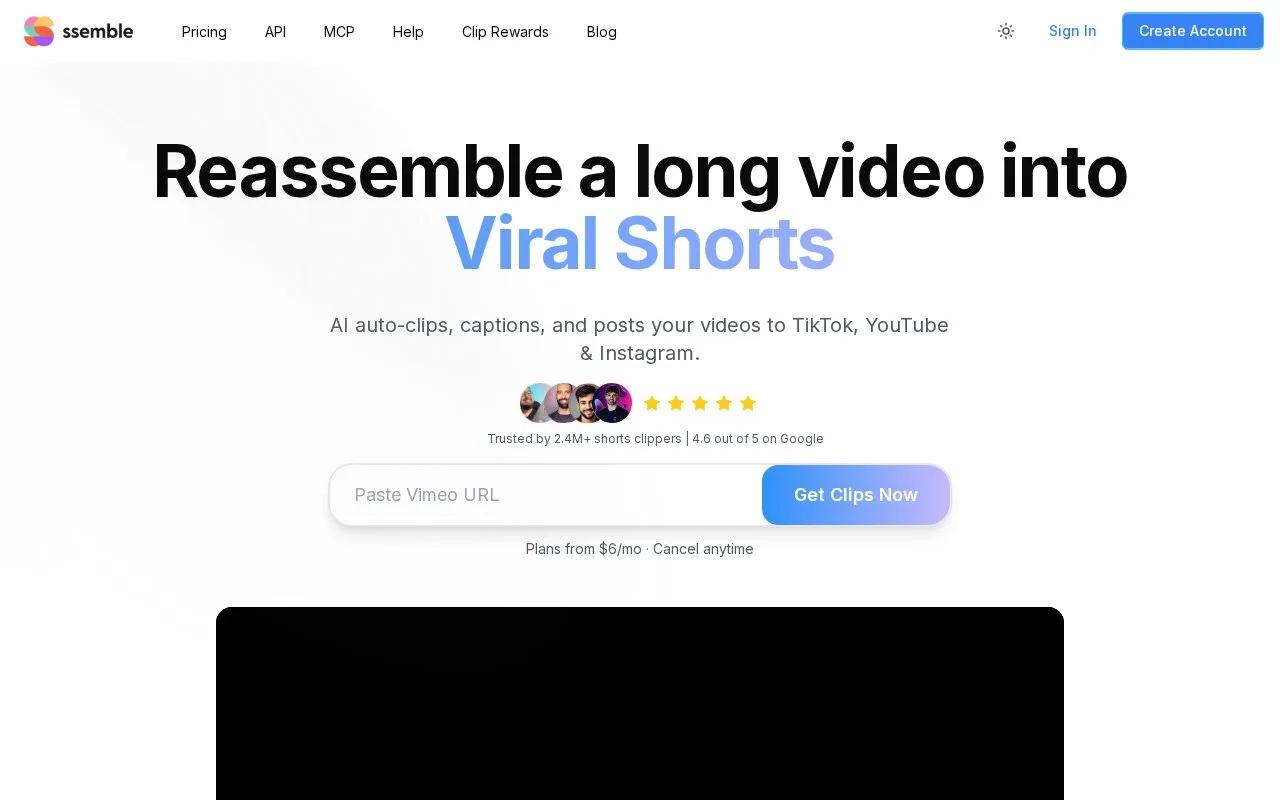 Screenshot of the Ssemble homepage