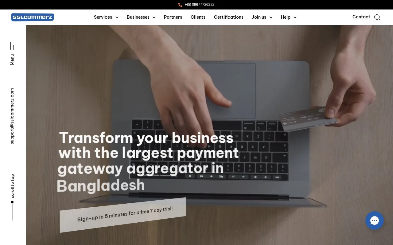 Screenshot of the SSLCOMMERZ homepage
