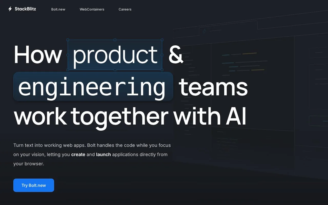 Screenshot of the StackBlitz homepage