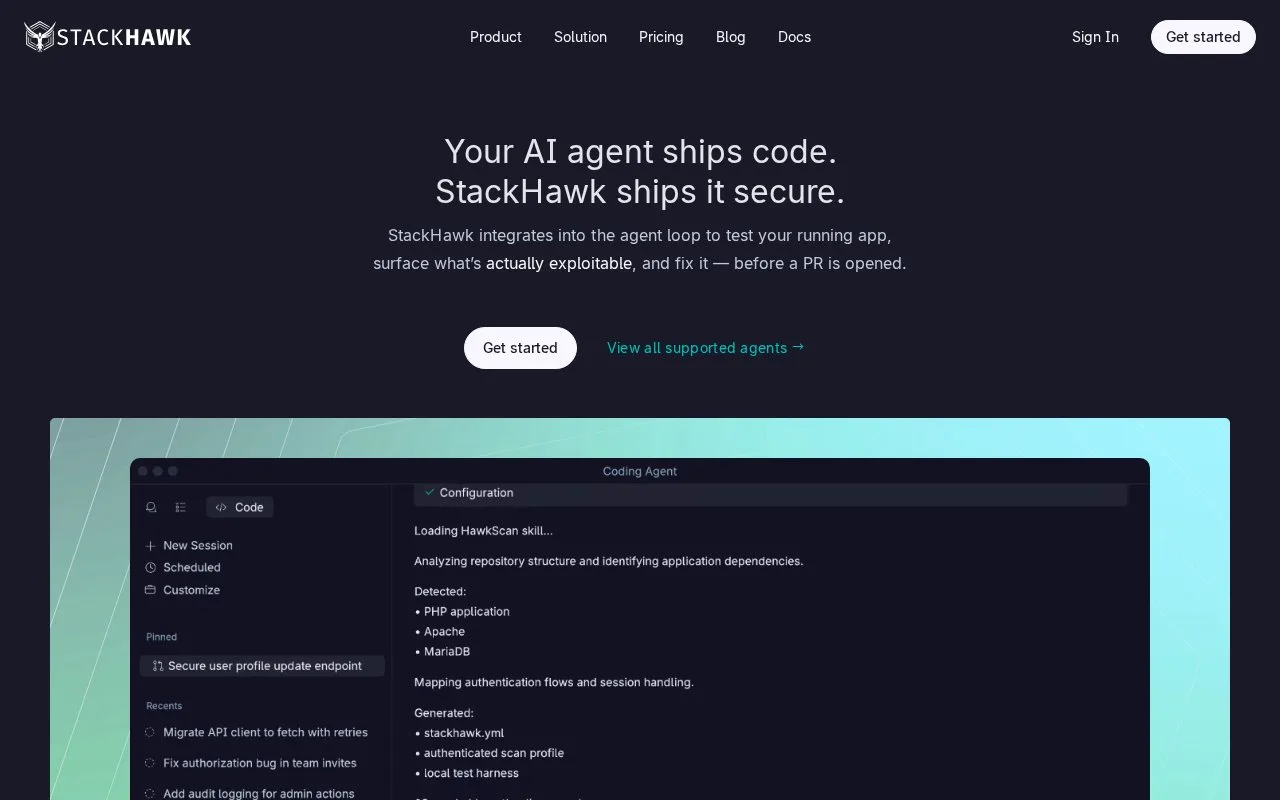 Screenshot of the StackHawk homepage