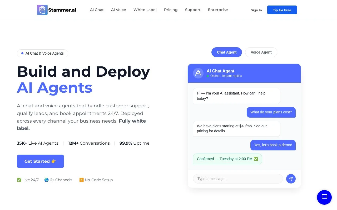 Screenshot of the Stammer AI homepage