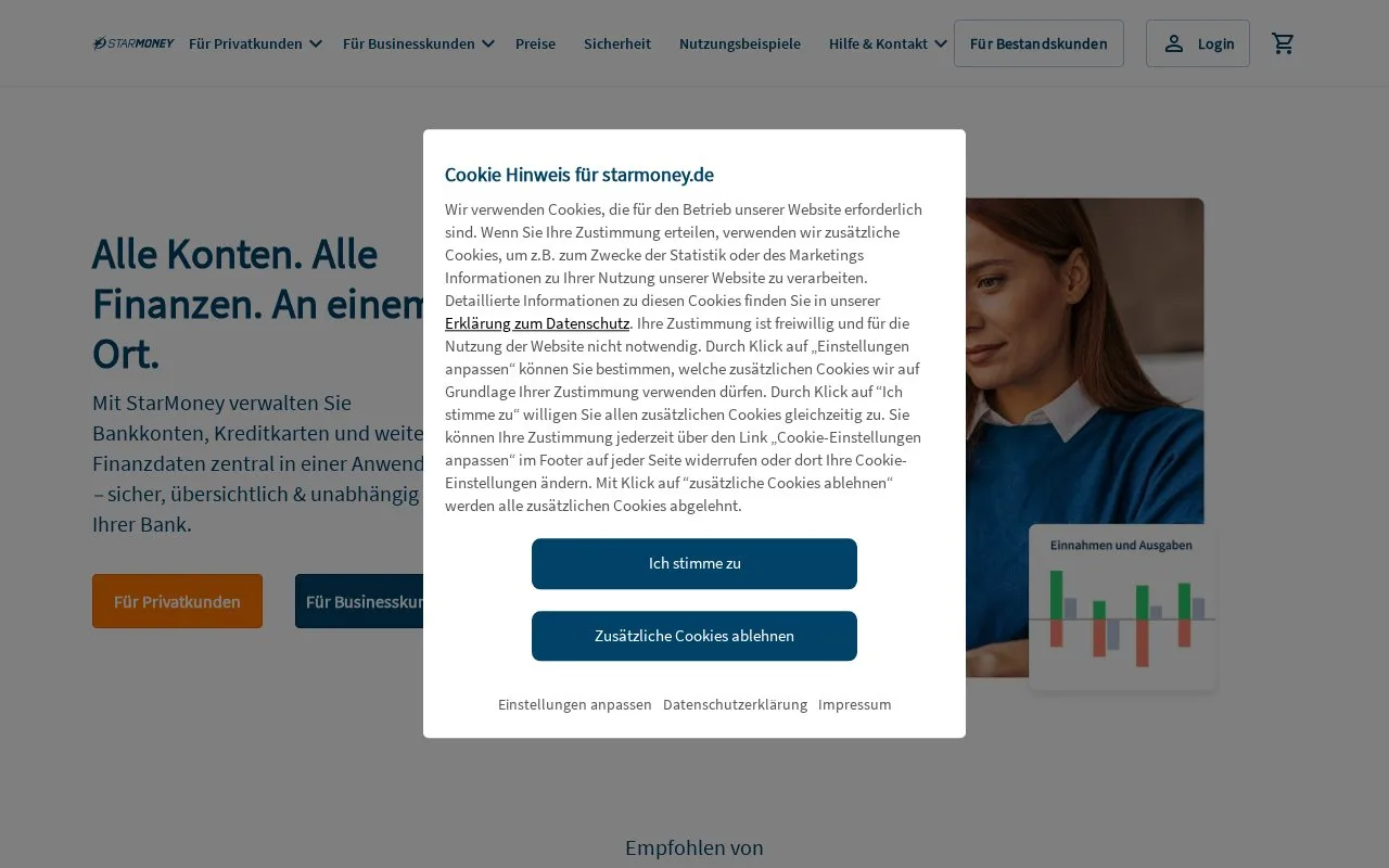 Screenshot of the StarMoney homepage