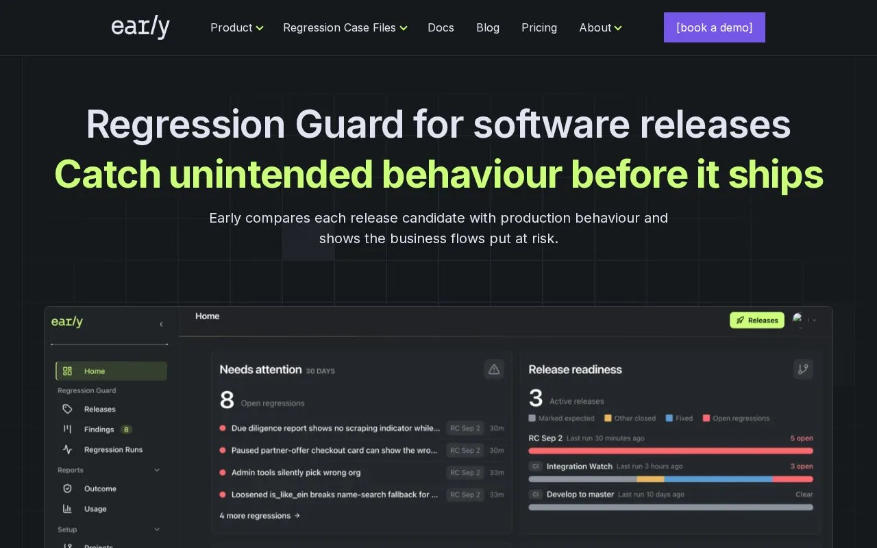 Screenshot of the Early homepage