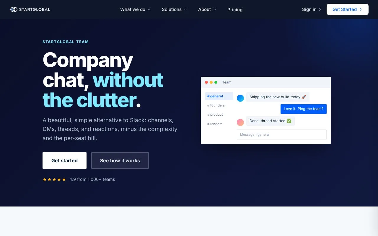 Screenshot of the StartGlobal Team homepage