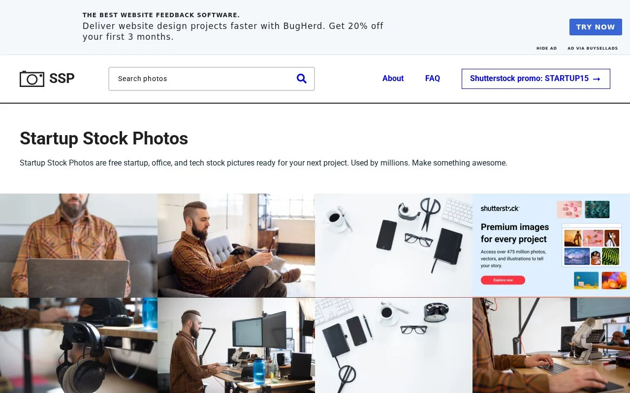 Screenshot of the Startup Stock Photos homepage
