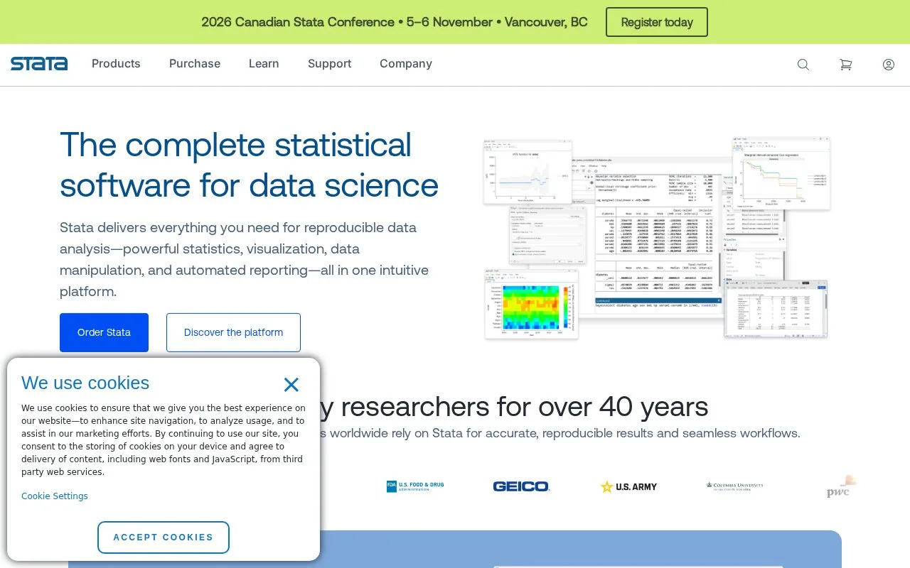 Screenshot of the Stata homepage