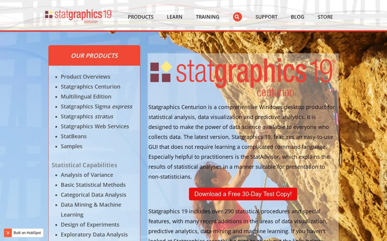 Screenshot of the Statgraphics Centurion homepage