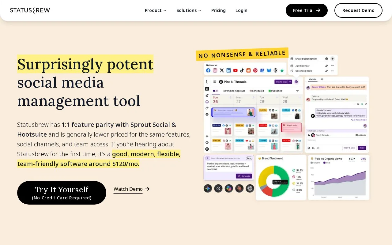 Screenshot of the Statusbrew homepage
